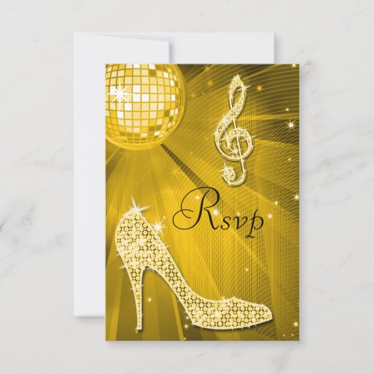 Gold Disco Ball Sparkle Heels RSVP Kaartje (Voorkant)