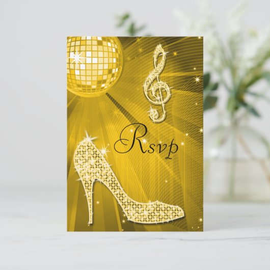 Gold Disco Ball Sparkle Heels RSVP Kaartje (Staand voorkant)
