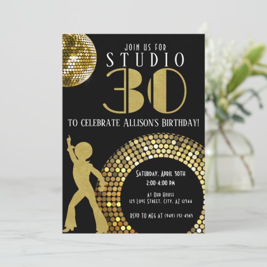 Gold Disco Ball Studio 54 Party 30th Birthday Kaart (Staand voorkant)
