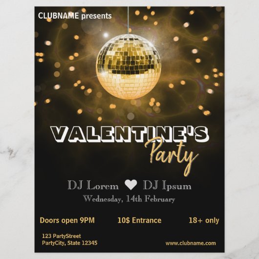 Gold Disco Ball Valentine's Day Party Flyer (Voorkant)