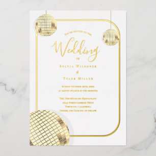 Gold Disco Ball Wedding Folie Uitnodiging