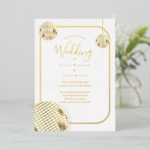 Gold Disco Ball Wedding Folie Uitnodiging (Staand Voorkant)