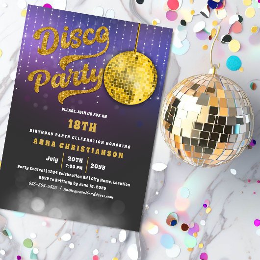 Gold Disco Birthday Party Kaart
