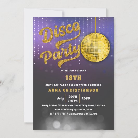 Gold Disco Birthday Party Kaart (Voorkant)