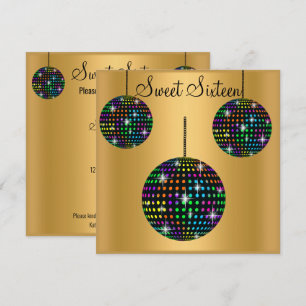 GOLD DISCOBALL SWEET SIXTEEN ARTIJ INVITATIE KAART
