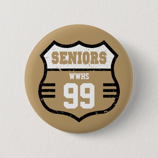 Gold Distress Seniors Road Sign Ronde Button 5,7 Cm (Voorkant)
