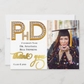 Gold Doctorate PhD Graduation Photo Thank You Card Kaart (Voorkant)