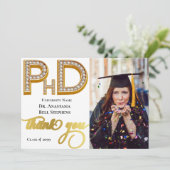Gold Doctorate PhD Graduation Photo Thank You Card Kaart (Staand voorkant)