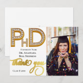 Gold Doctorate PhD Graduation Photo Thank You Card Kaart (Voorkant / Achterkant)