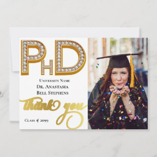 Gold Doctorate PhD Graduation Photo Thank You Card Kaart