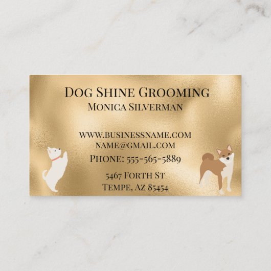 Gold Dog Grooming Glitter Pet Services Visitekaartje (Achterkant)