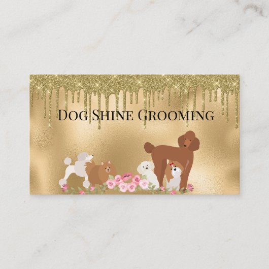 Gold Dog Grooming Glitter Pet Services Visitekaartje (Voorkant)