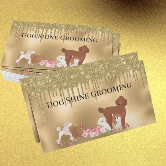 Gold Dog Grooming Glitter Pet Services Visitekaartje