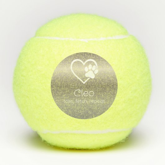 Gold Dog Name Tennis Ball 'toss, fetch, repeat' Tennisballen (Voorkant)
