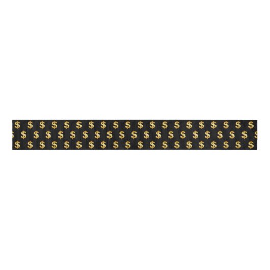 Gold Dollar Signs On Black Grosgrain Lint (Voorkant)