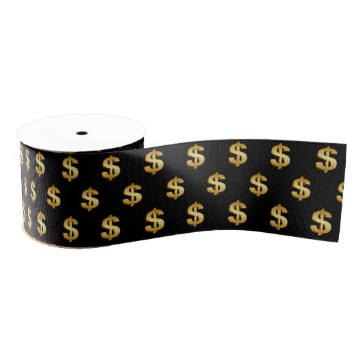 Gold Dollar Signs On Black Grosgrain Lint (Spoel)