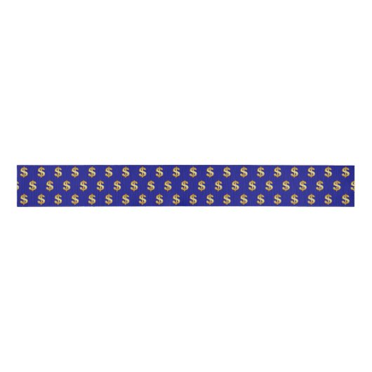 Gold Dollar Signs On Navy Blue Grosgrain Lint (Voorkant)