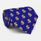 Gold Dollar Signs On Navy Blue Stropdas (Opgerold)