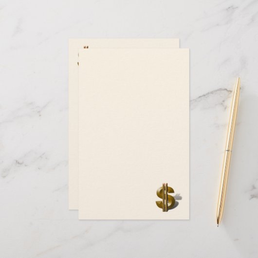 Gold Dollar-teken Briefpapier (Voorkant / Achterkant in situ)