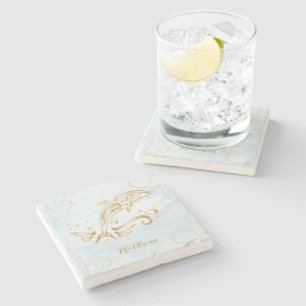 Gold Dolphin Personalized Stone Onderzetter