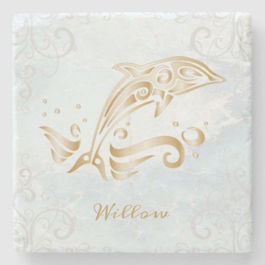 Gold Dolphin Personalized Stone Onderzetter (Voorkant)