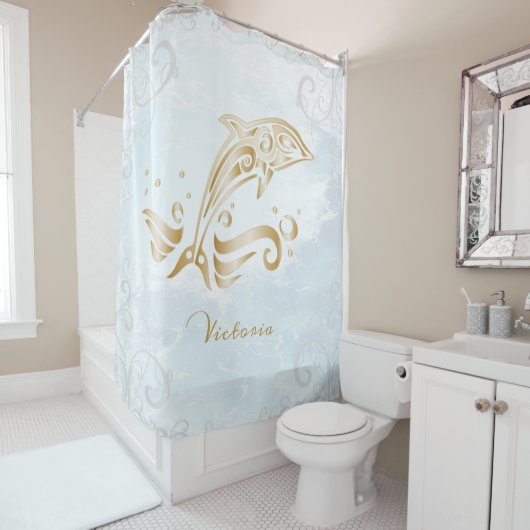 Gold Dolphin - persoonlijk Shower Curtain Douchegordijn (In situ)