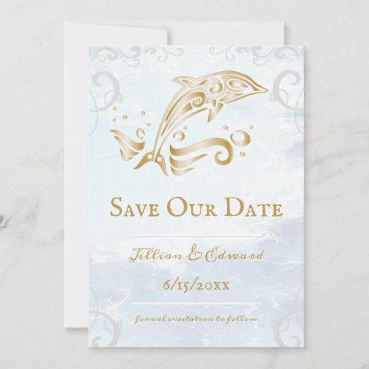 Gold Dolphin Save the Date Notice Aankondiging (Voorkant)
