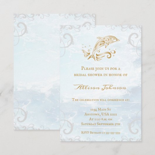 Gold Dolphin Vrijgezellenfeest Invite Kaart (Voorkant / Achterkant)