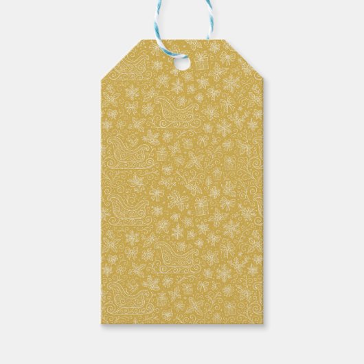 Gold Doodle Christmas Sleigh Pattern Cadeaulabel (Voorkant)