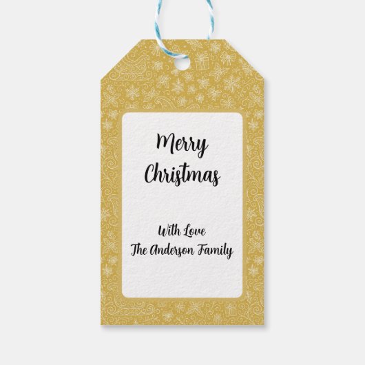 Gold Doodle Christmas Sleigh Pattern Cadeaulabel (Achterkant)