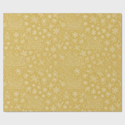 Gold Doodle Christmas Sleigh Pattern Cadeaupapier (Vlak)