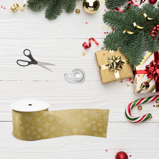 Gold Doodle Christmas Sleigh Pattern Satijnen Lint