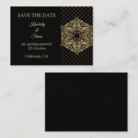 Gold Dot Pattern en Mandala slaan de datum op Notitiekaartje (Voorkant / Achterkant)
