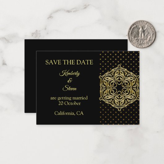 Gold Dot Pattern en Mandala slaan de datum op Notitiekaartje (Voorkant / Achterkant in situ)