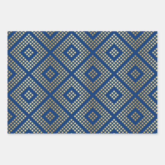 Gold Dot Patterns op Royal Blue Inpakpapier Vel (Voorkant)