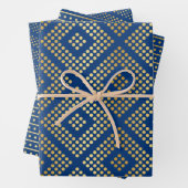 Gold Dot Patterns op Royal Blue Inpakpapier Vel (In situ)