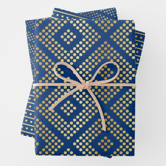 Gold Dot Patterns op Royal Blue Inpakpapier Vel (In situ)