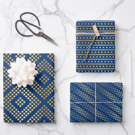 Gold Dot Patterns op Royal Blue Inpakpapier Vel (Voorkant)
