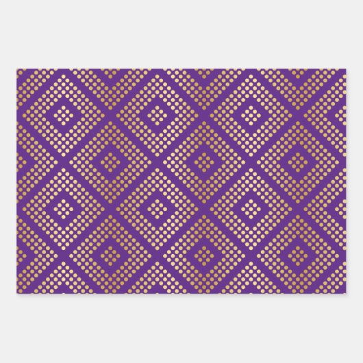 Gold Dot Patterns op Royal Paarse Inpakpapier Vel (Voorkant)