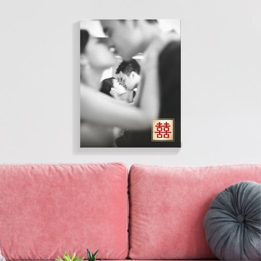 Gold Double Happiness Chinese Wedding Photo Canvas Afdruk (Insitu (Woonkamer))