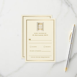 Gold Double Happiness Elegant Chinese Wedding RSVP Kaartje