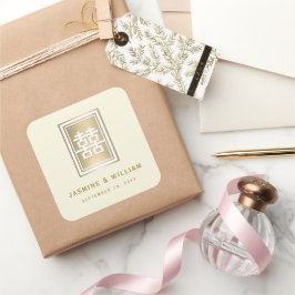 Gold Double Happiness Elegant Chinese Wedding Vierkante Sticker
