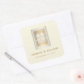 Gold Double Happiness Elegant Chinese Wedding Vierkante Sticker (Envelop)