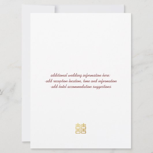 Gold Double Happiness Lantern Chinese Invitae Kaart (Achterkant)