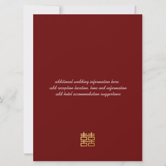 Gold Double Happiness Lantern Chinese Invitae Kaart (Achterkant)