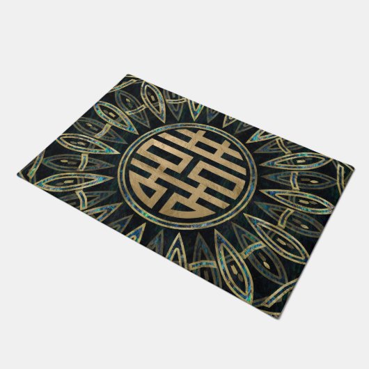 Gold Double Happiness Symbol Gold en Abalone Deurmat (Schuin)