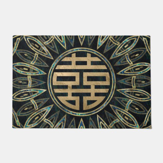 Gold Double Happiness Symbol Gold en Abalone Deurmat (Voorkant)