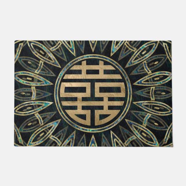 Gold Double Happiness Symbol Gold en Abalone Deurmat (Voorkant)
