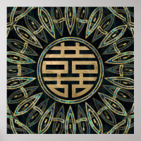 Gold Double Happiness Symbol Gold en Abalone