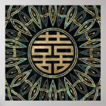 Gold Double Happiness Symbol Gold en Abalone